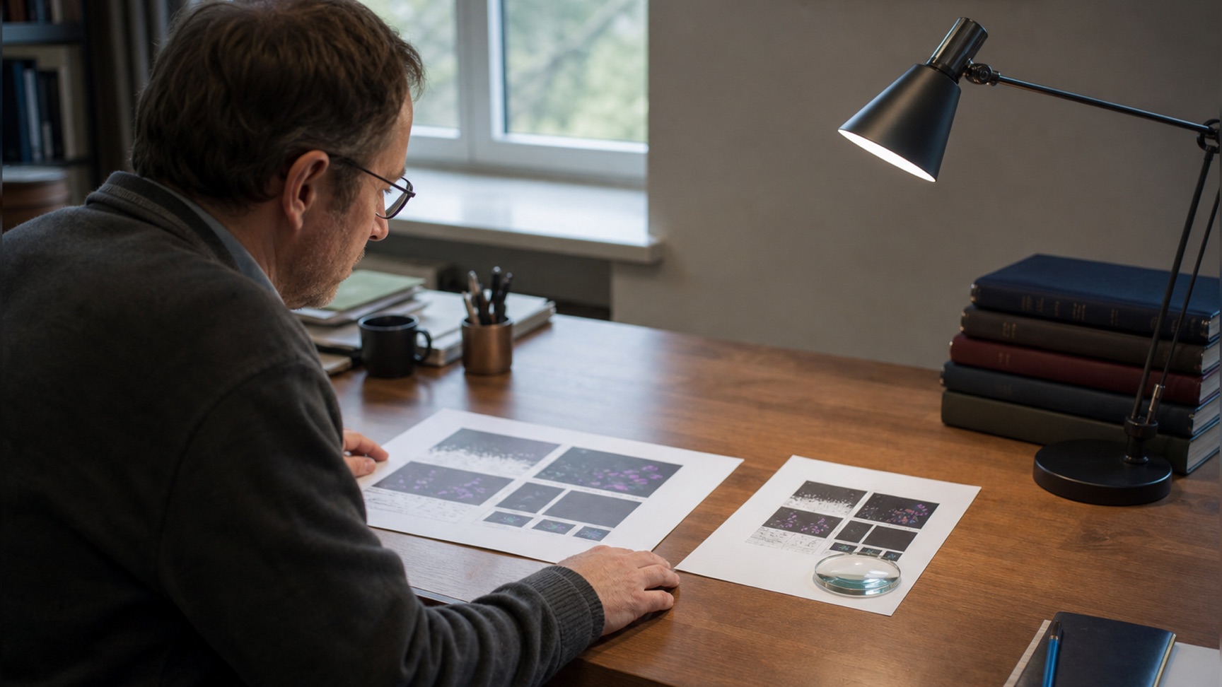The same figure proofed at full width and at single-column reduction, side by side — the check that decides whether 5 pt lettering and 0.25 pt strokes survive print.