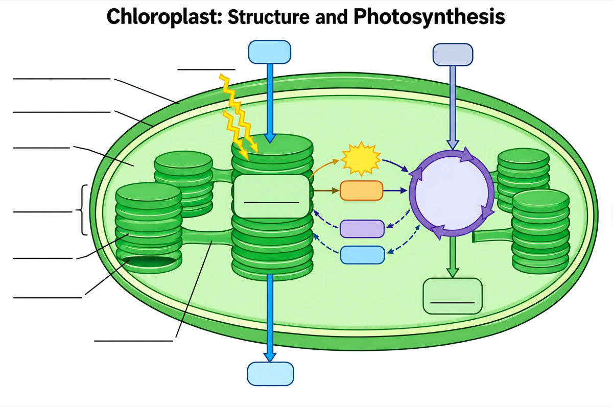 Blank chloroplast cross-section with empty answer lines for students to label