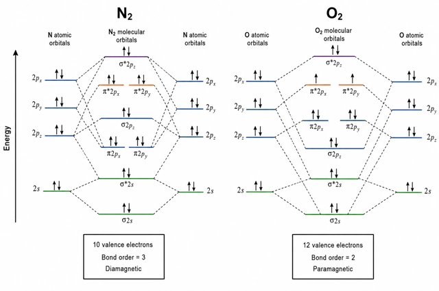 N₂ frente a O₂