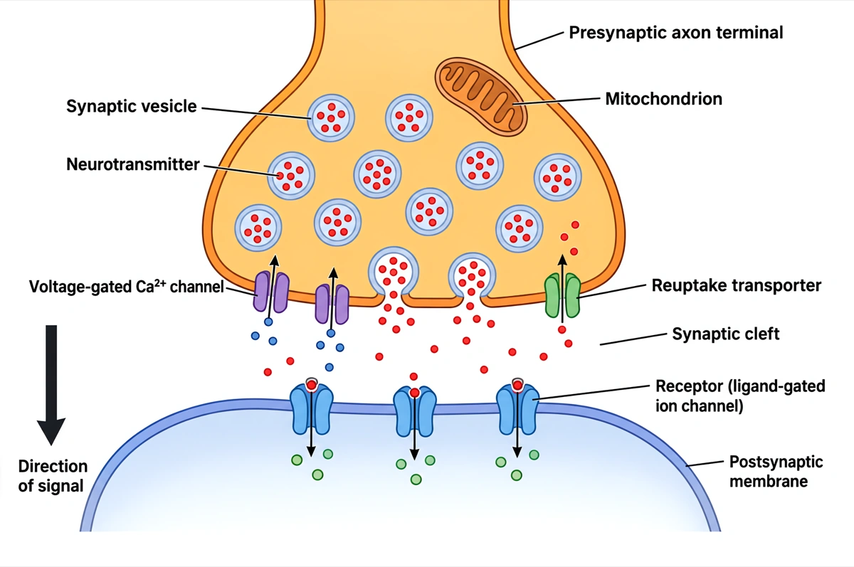 Labelled diagram of a chemical synapse