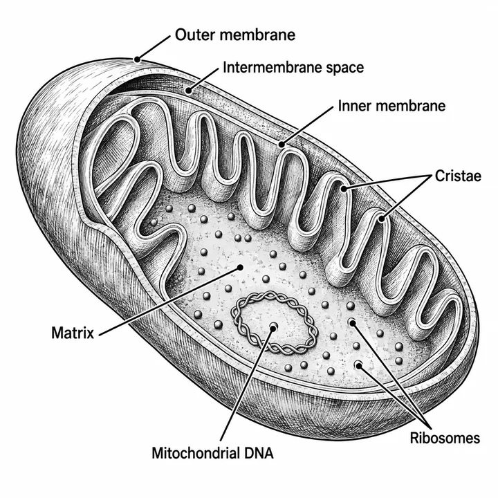 The same mitochondrion as an ink line drawing